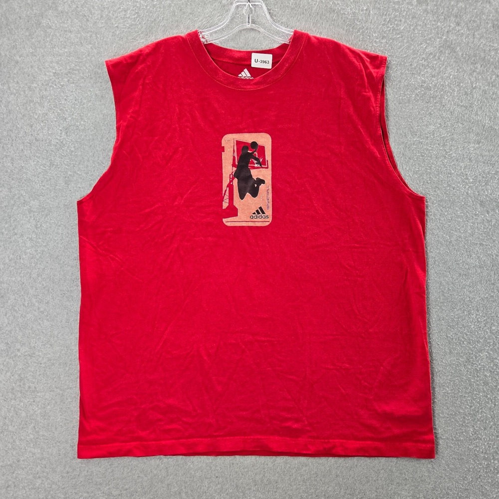 Adidas Men Shirt XL Red Basketball Graphic Y2K Slam Dunk Tank Sleeveless